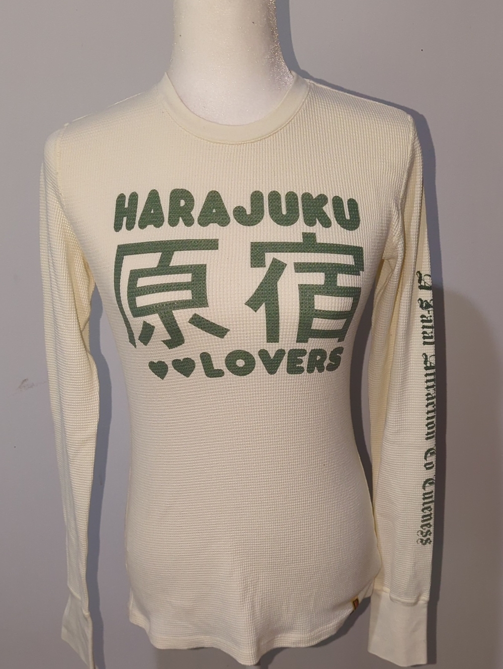 Y2K Harajuku Lovers L/S Cream Waffle Knit  "Fatal Attraction To Cuteness" RARE